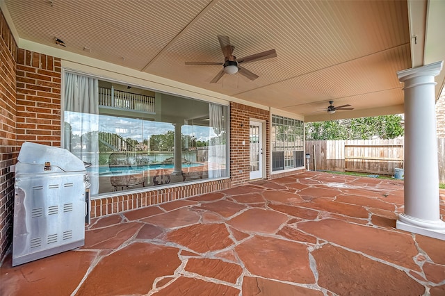 view of patio / terrace featuring ceiling fan