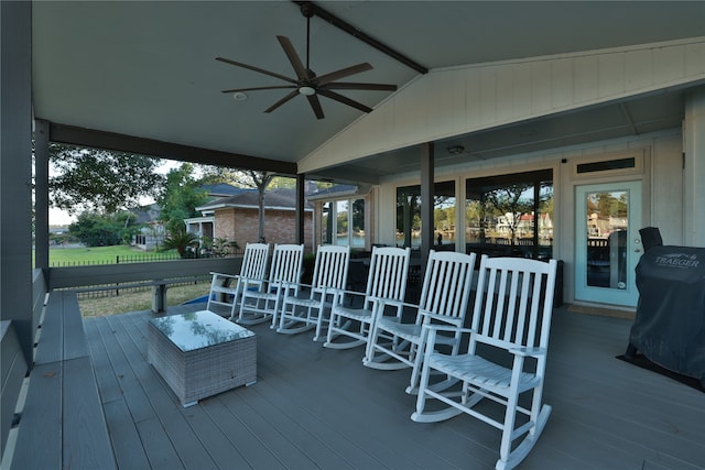 view of patio featuring a wooden deck and ceiling fan