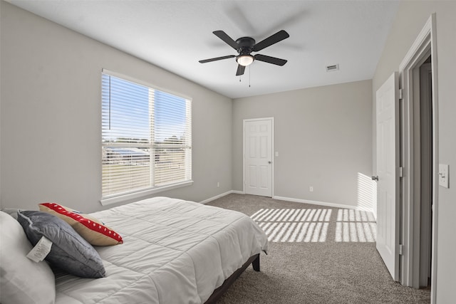 bedroom with carpet and ceiling fan