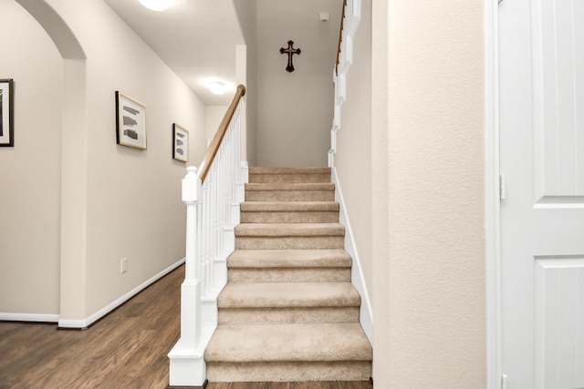 staircase featuring wood-type flooring