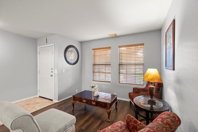 living room featuring dark hardwood / wood-style flooring