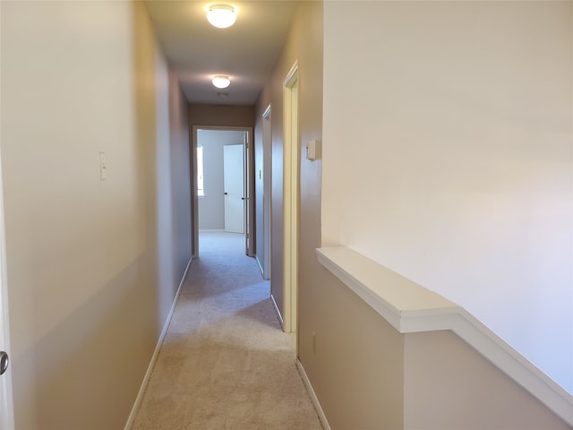 hallway featuring light carpet