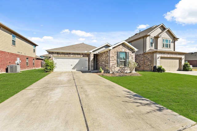 view of front of home featuring cooling unit and a front yard