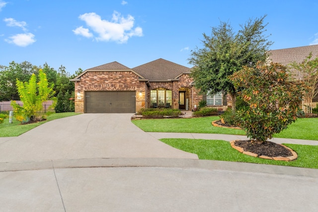 view of front of home featuring a garage and a front yard