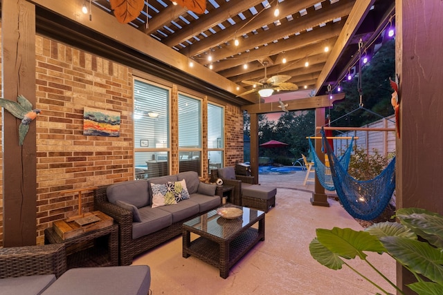 view of patio / terrace with a pergola and outdoor lounge area