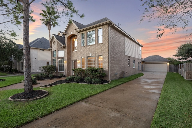 view of front of house with a lawn