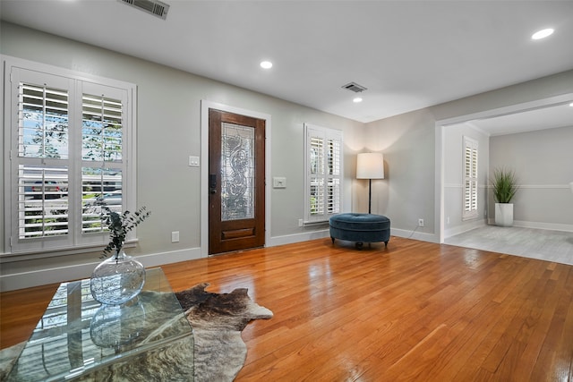 entrance foyer with a wealth of natural light and hardwood / wood-style floors