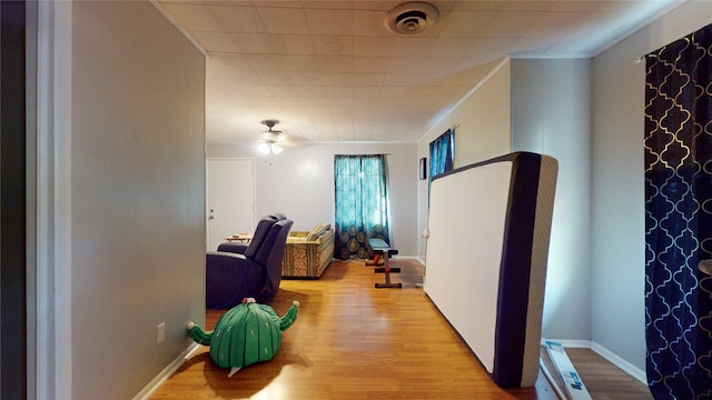 hall featuring crown molding and light wood-type flooring