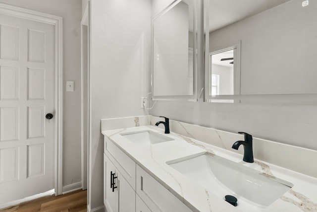 bathroom featuring vanity and wood-type flooring