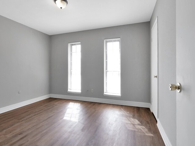 spare room with dark wood-type flooring