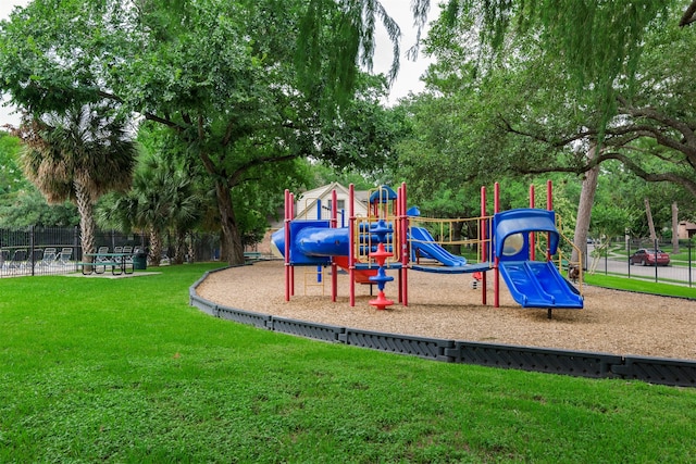 view of playground featuring a yard