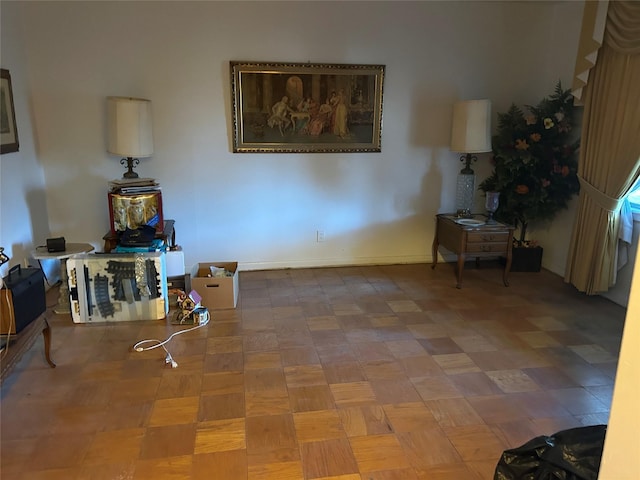 living area with baseboards