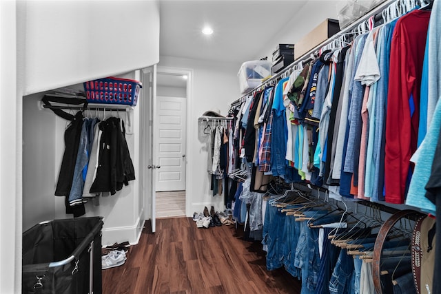 walk in closet featuring dark wood-type flooring