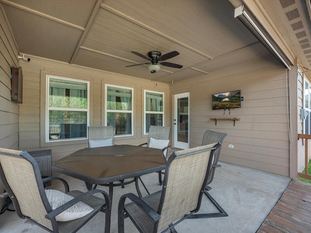 view of patio featuring ceiling fan