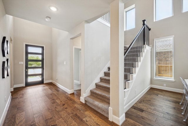 foyer featuring dark wood-type flooring