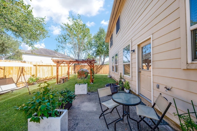4609 Buescher Ct, Pearland, TX 77584 - view of patio featuring a pergola and a fenced backyard