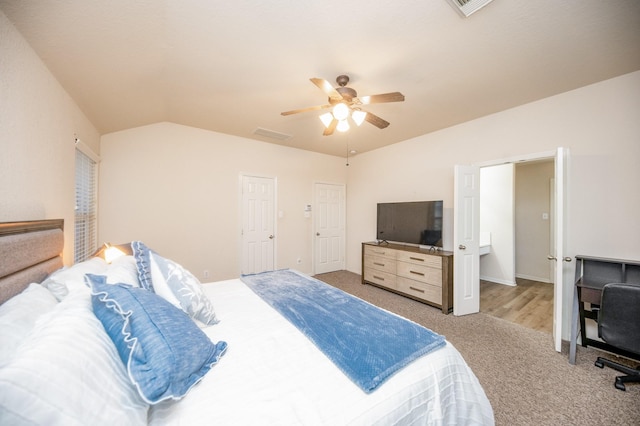 4609 Buescher Ct, Pearland, TX 77584 - bedroom with a ceiling fan, carpet flooring, and lofted ceiling