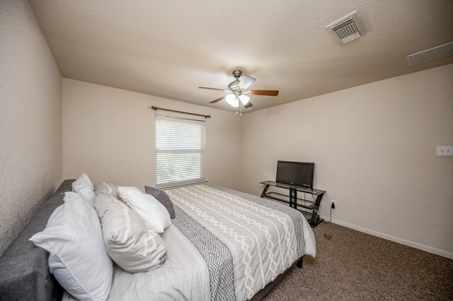 4609 Buescher Ct, Pearland, TX 77584 - bedroom featuring visible vents, ceiling fan, baseboards, and carpet floors