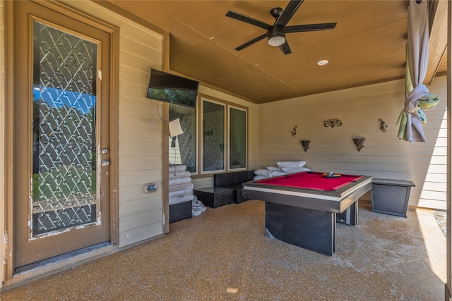 view of patio featuring a hot tub and ceiling fan