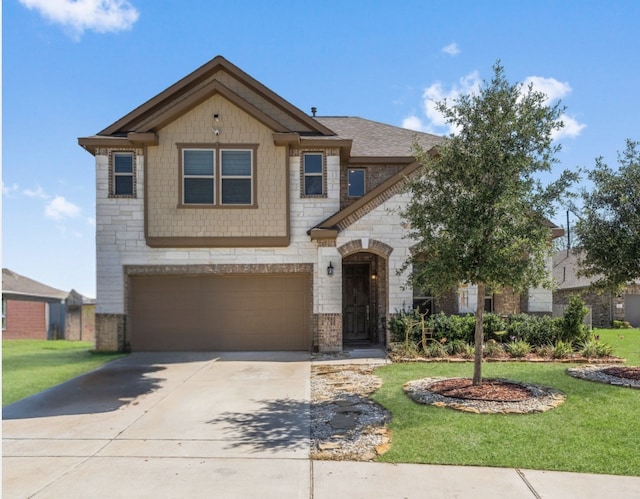 view of front facade featuring a front yard and a garage