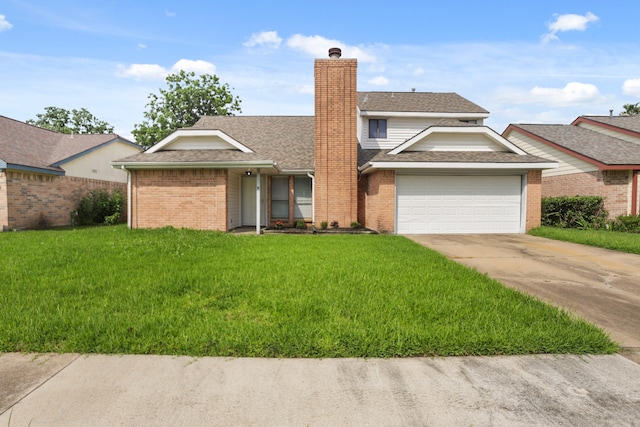 view of front facade featuring a front yard and a garage