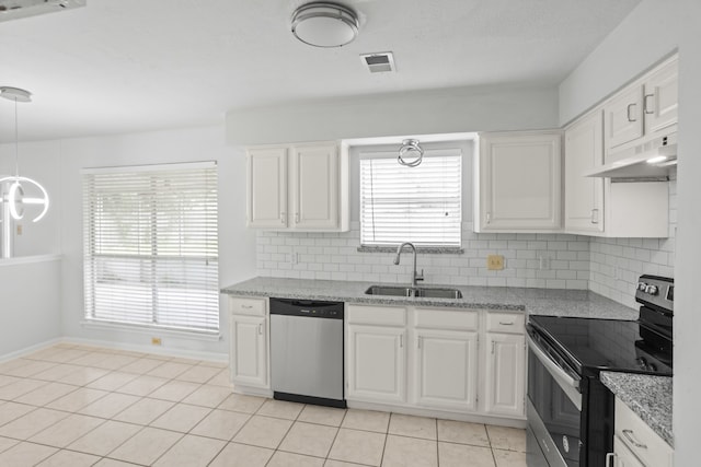 kitchen featuring appliances with stainless steel finishes, sink, decorative backsplash, and white cabinets