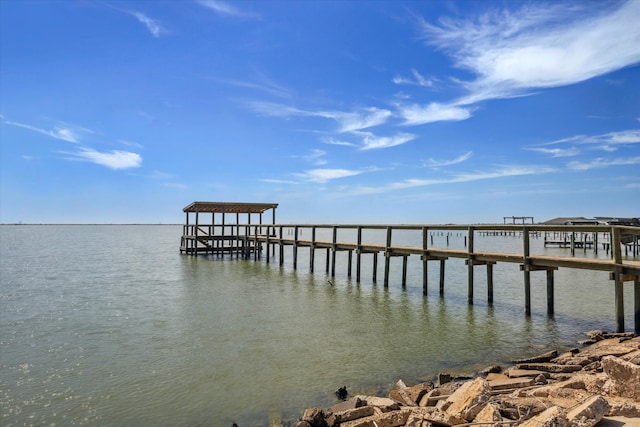 view of dock with a water view