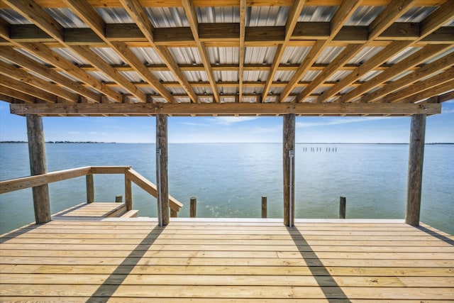 view of dock with a water view