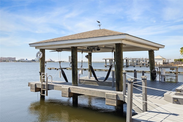 view of dock featuring a water view