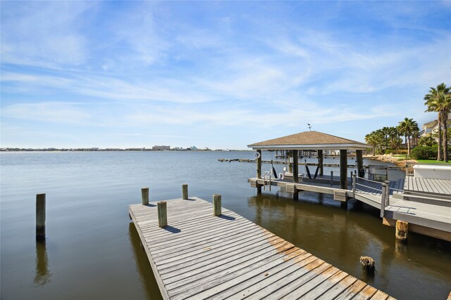 dock area with a water view