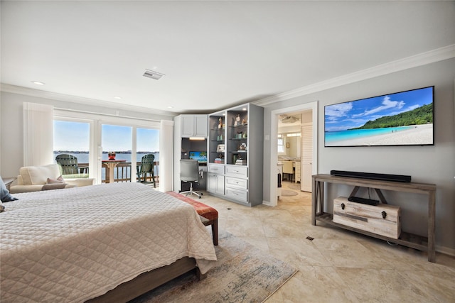 7109 Broadway St, Galveston, TX 77554 - bedroom with ornamental molding, access to outside, and visible vents