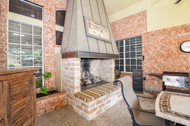 view of patio / terrace with a fireplace