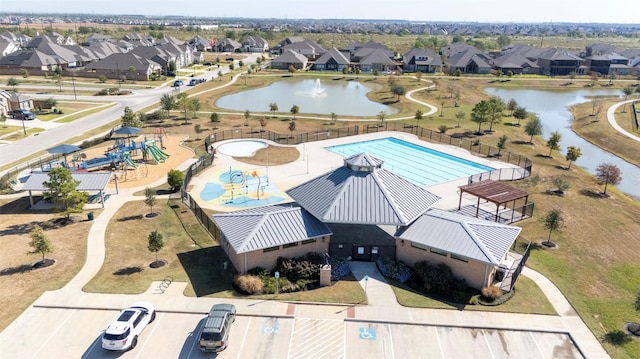 aerial view with a water view