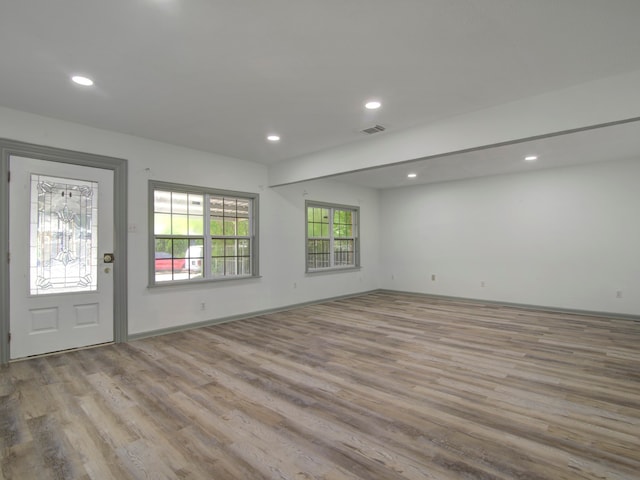 interior space with light hardwood / wood-style floors