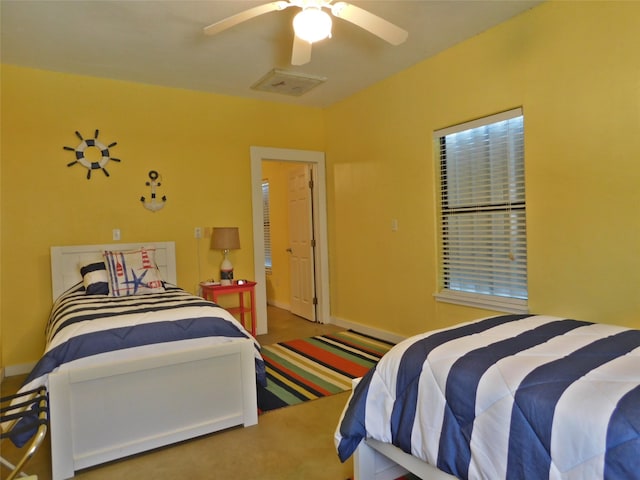 bedroom with carpet floors and ceiling fan