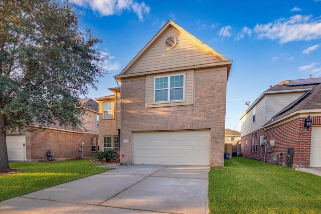 view of front property with a front yard and a garage