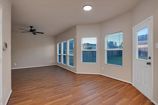 interior space featuring hardwood / wood-style floors and ceiling fan