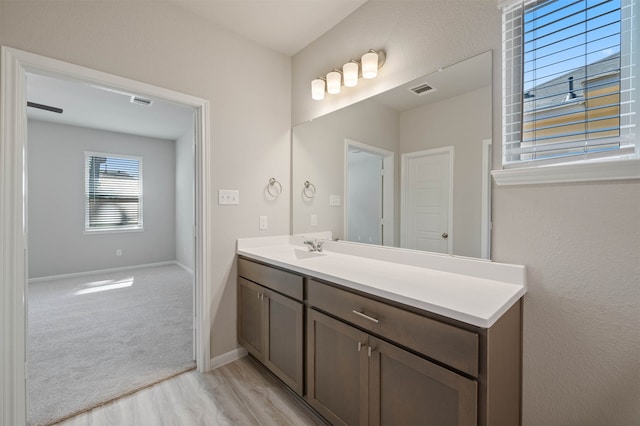 bathroom featuring vanity and hardwood / wood-style floors