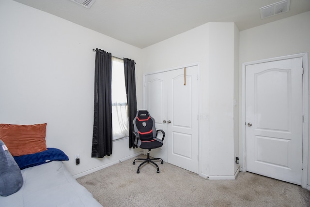 view of carpeted home office