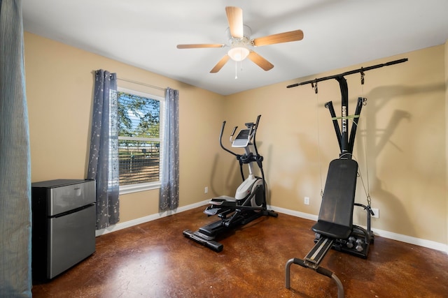 workout room featuring ceiling fan