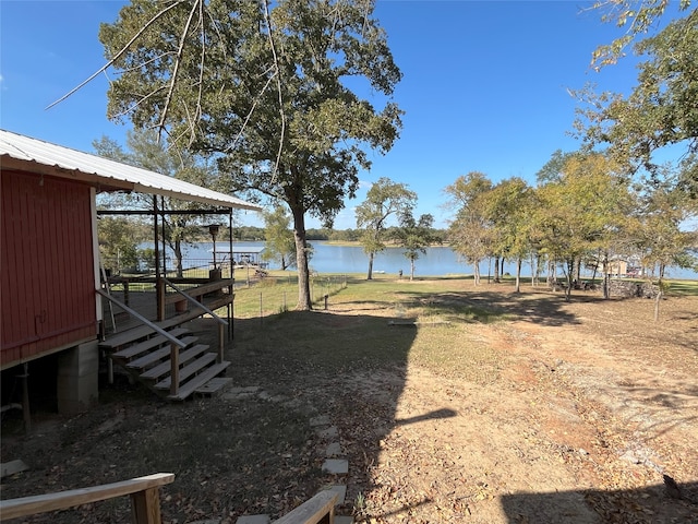 view of yard with a water view