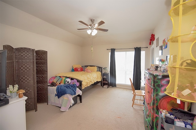 bedroom featuring carpet floors and ceiling fan