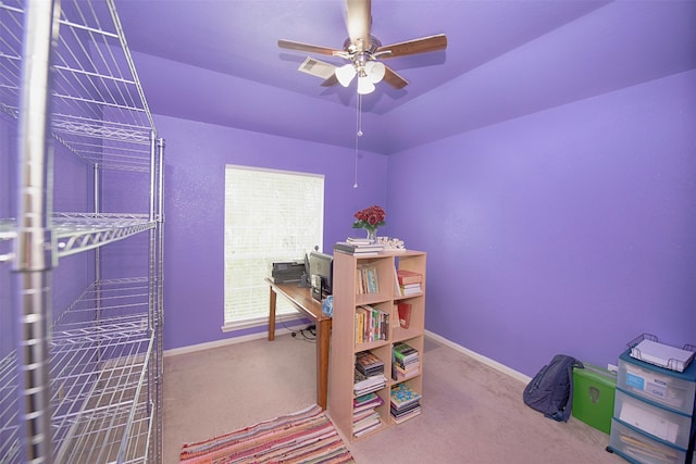 bedroom featuring carpet and ceiling fan