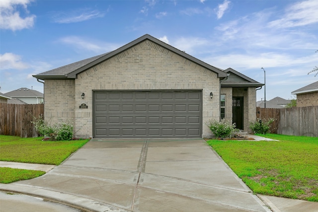 view of front of house with a front yard and a garage