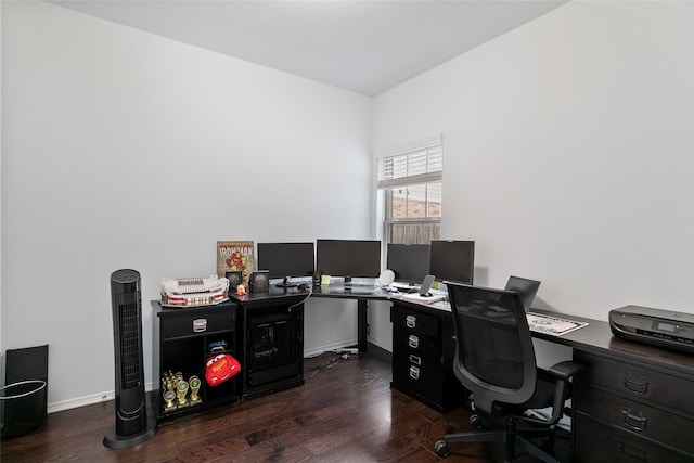 office area with dark wood-type flooring