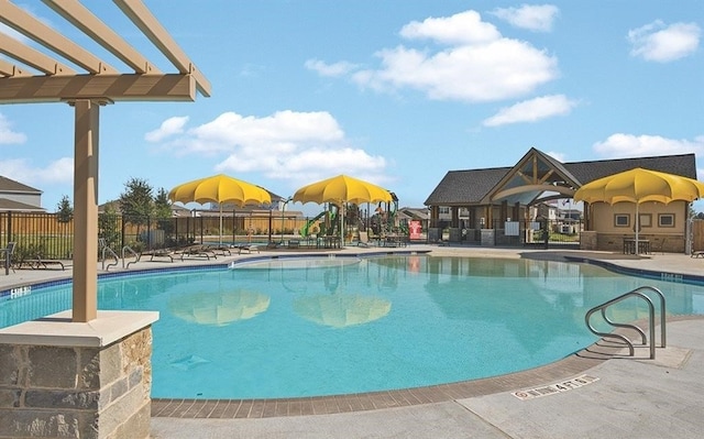 view of pool featuring a patio