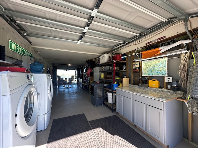 garage with washer and dryer