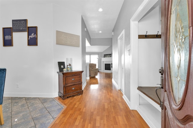 hallway featuring light wood-type flooring