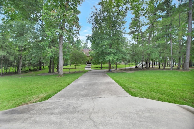 view of property's community with a lawn