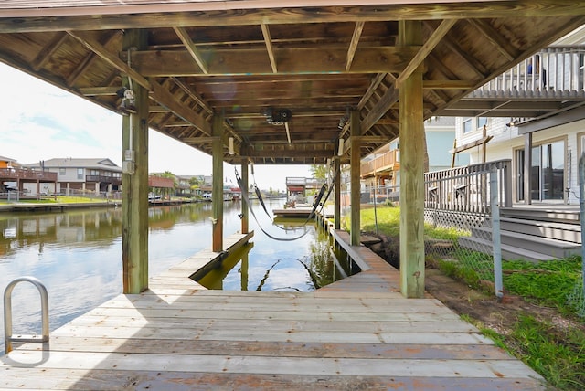 view of dock with a water view